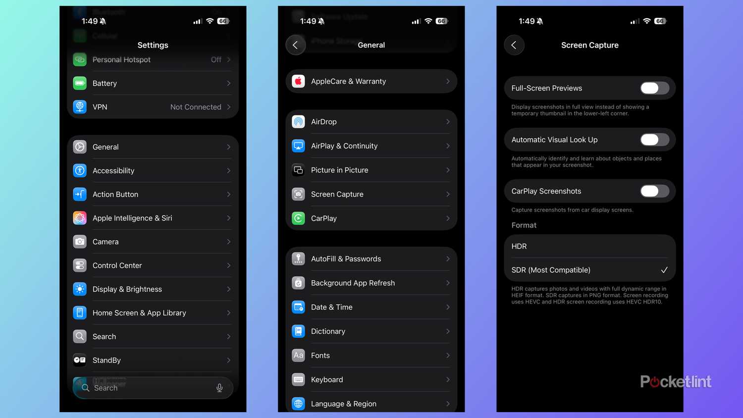 Setting screenshot previews in iOS 26
