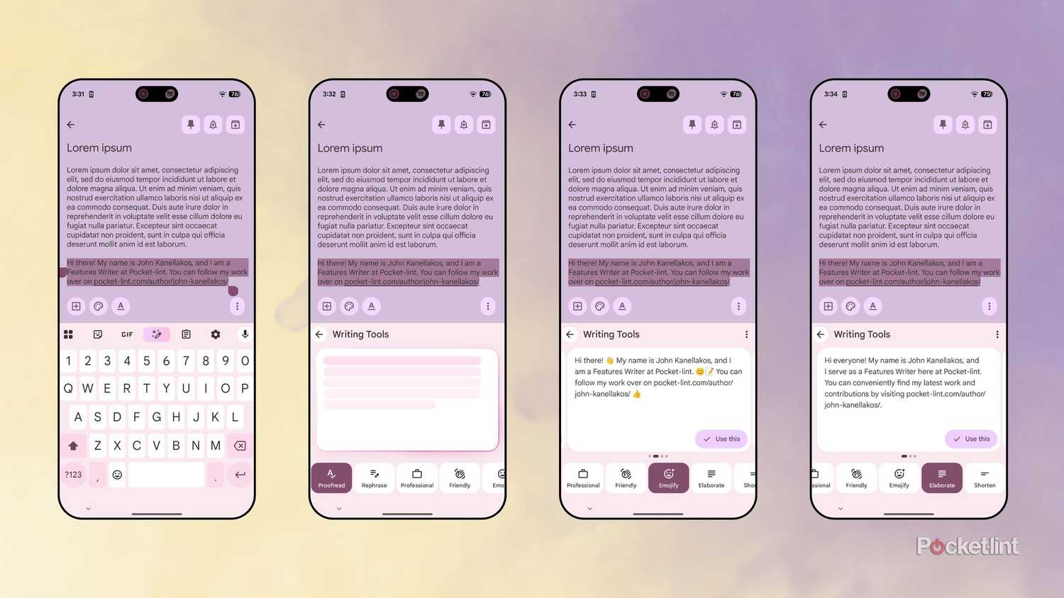 Google Gboard Writing Tools screenshots