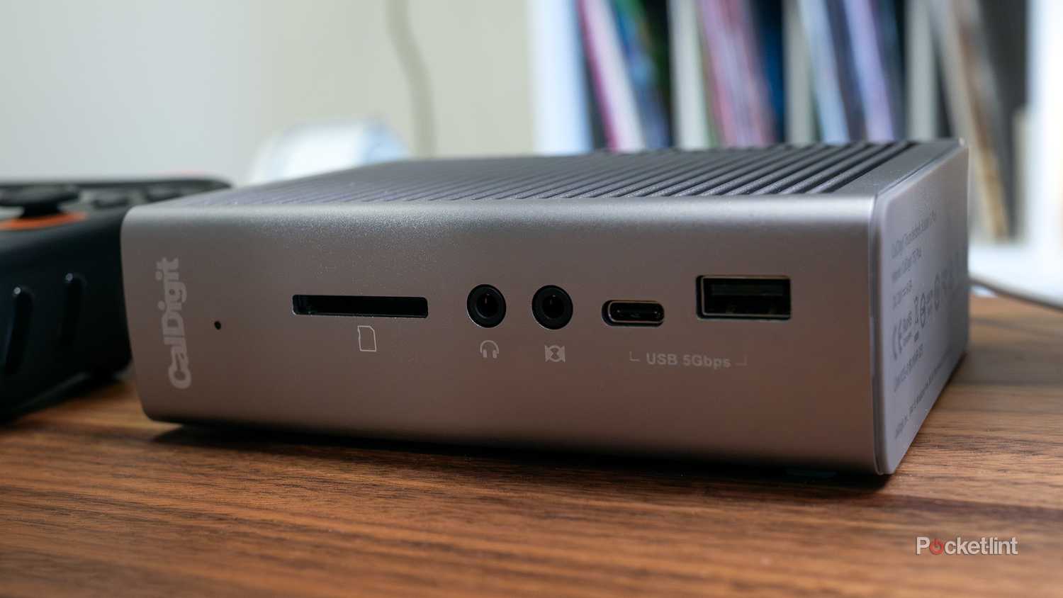 A USB hub sitting on a desk.