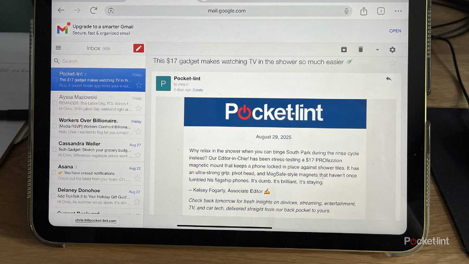 Reading Gmail on an iPad.