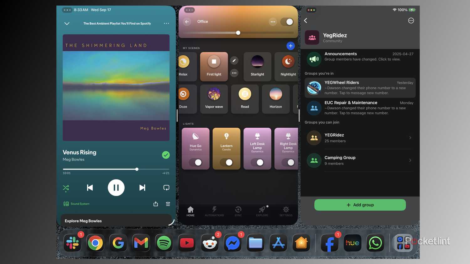 Running Spotify, Philips Hue, and WhatsApp in iPadOS 26.