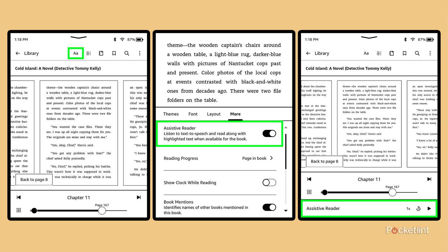 Kindle Assistive reader feature on device.