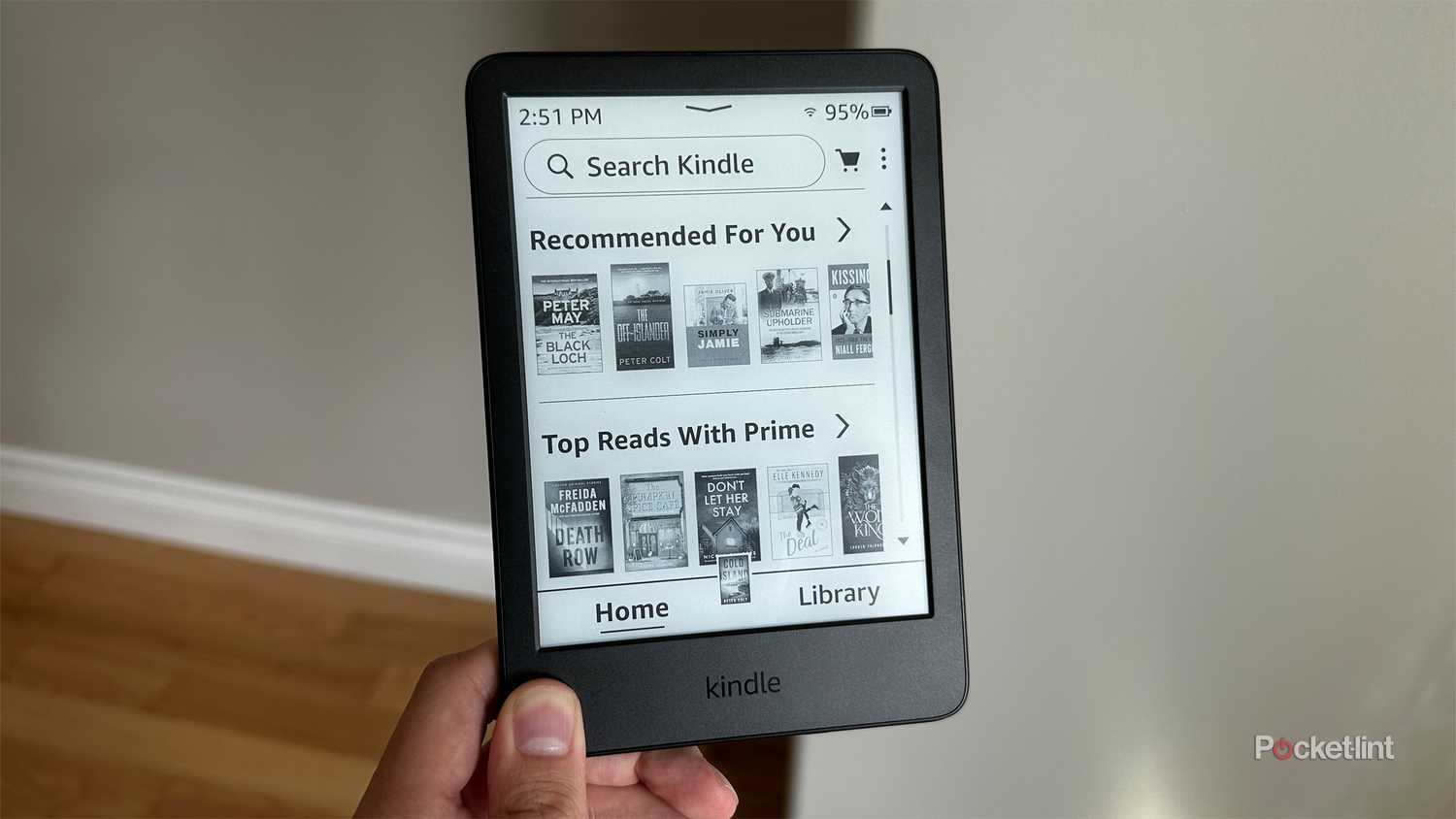 Kindle with larger display and text option enabled.