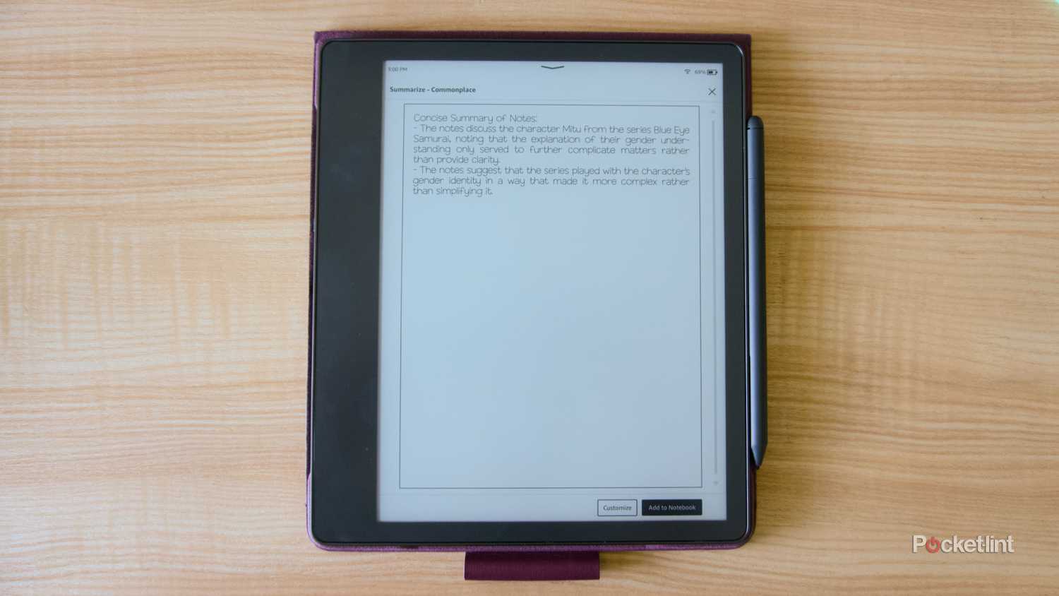 A Kindle Scribe displaying an AI-generated summary of notes.