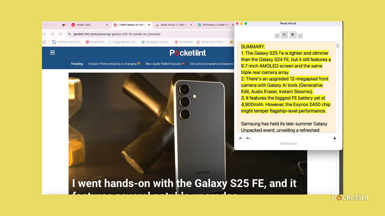 read aloud in the same webpage in Google Chrome.