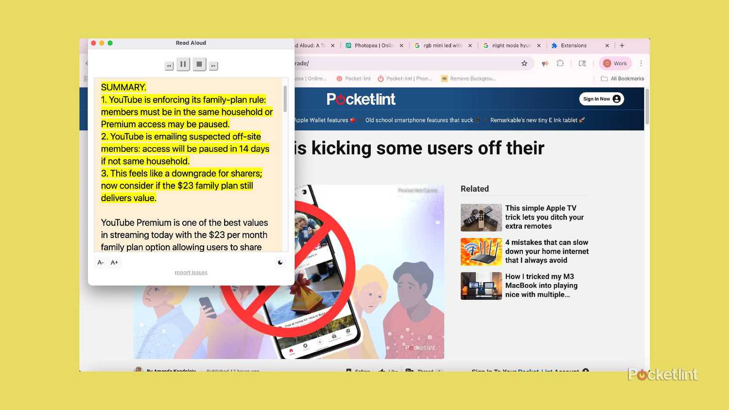 read aloud in a separate window in Google Chrome