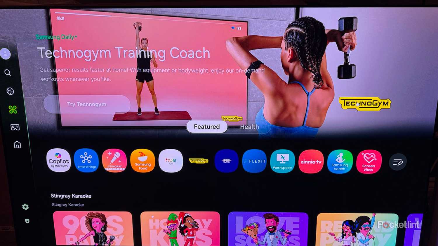 Fitness app on Samsung Tizen S90F OLED TV.