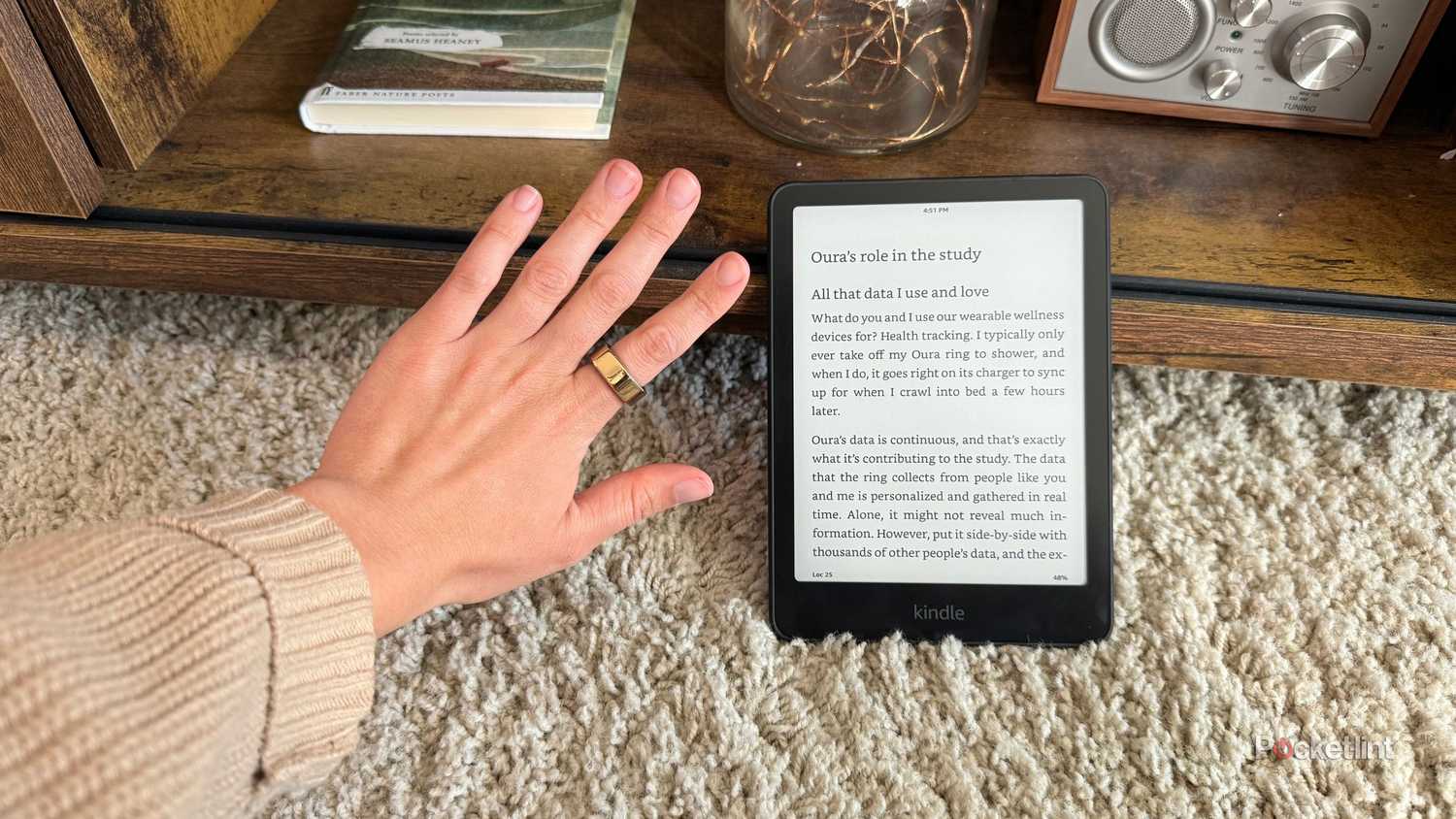 An Oura article on a Kindle. 