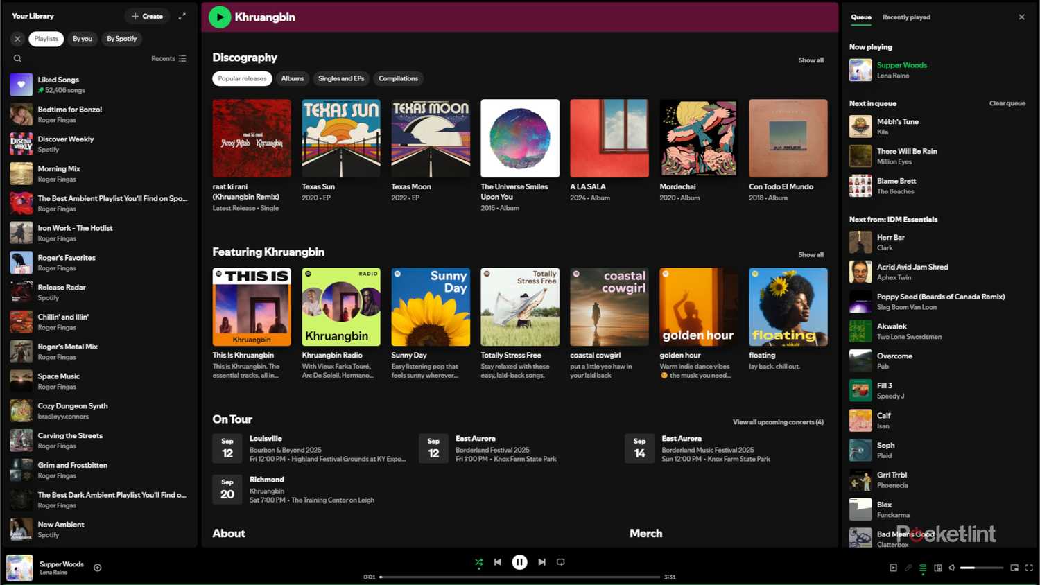 Browsing a discography on Spotify for Windows.