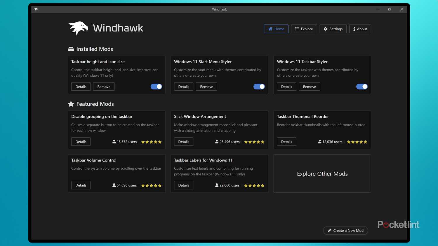 Windhawk app menu.