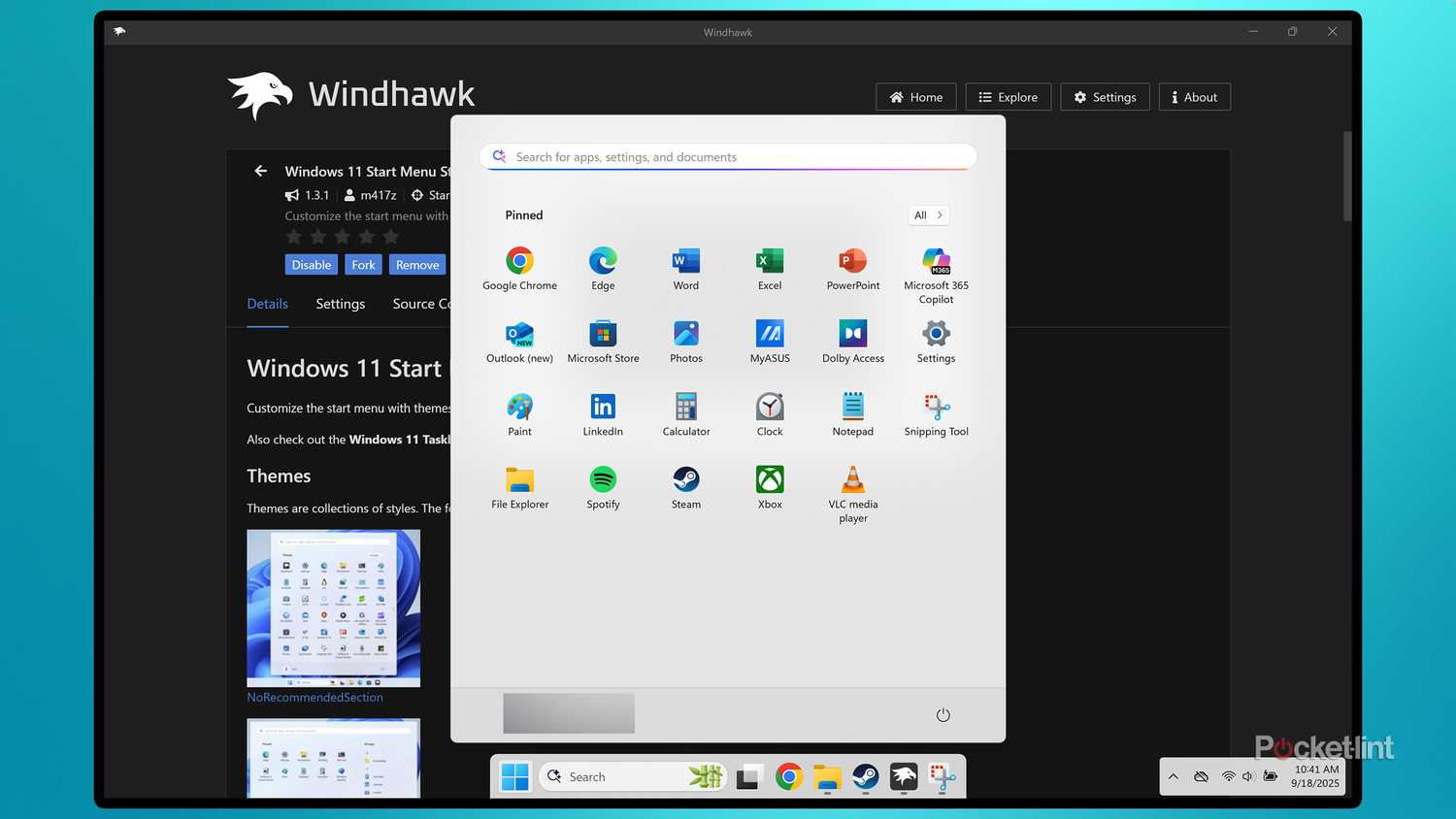 Windhawk start menu mod.