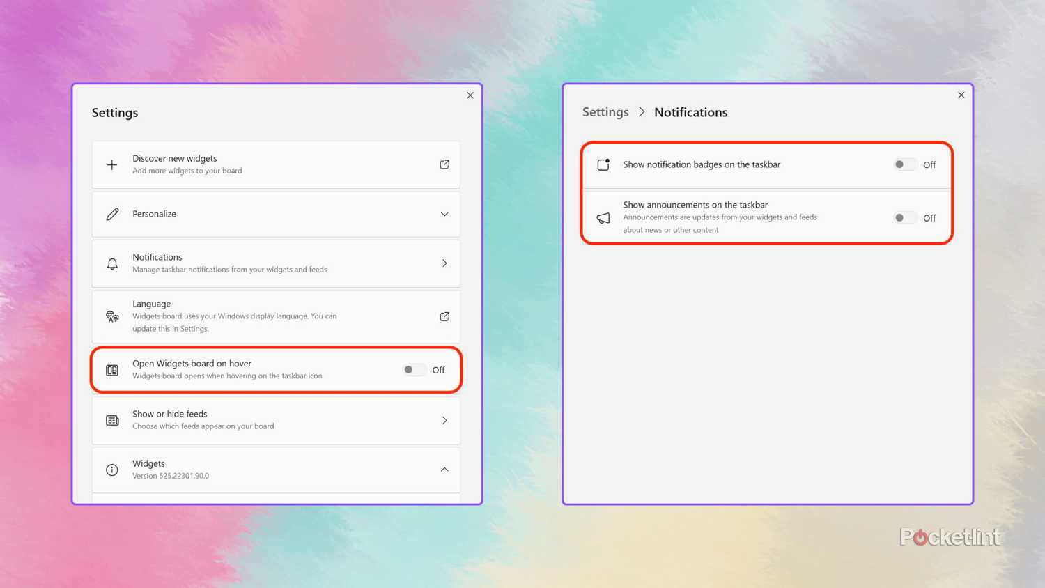 Windows 11 Widgets Board settings screenshots