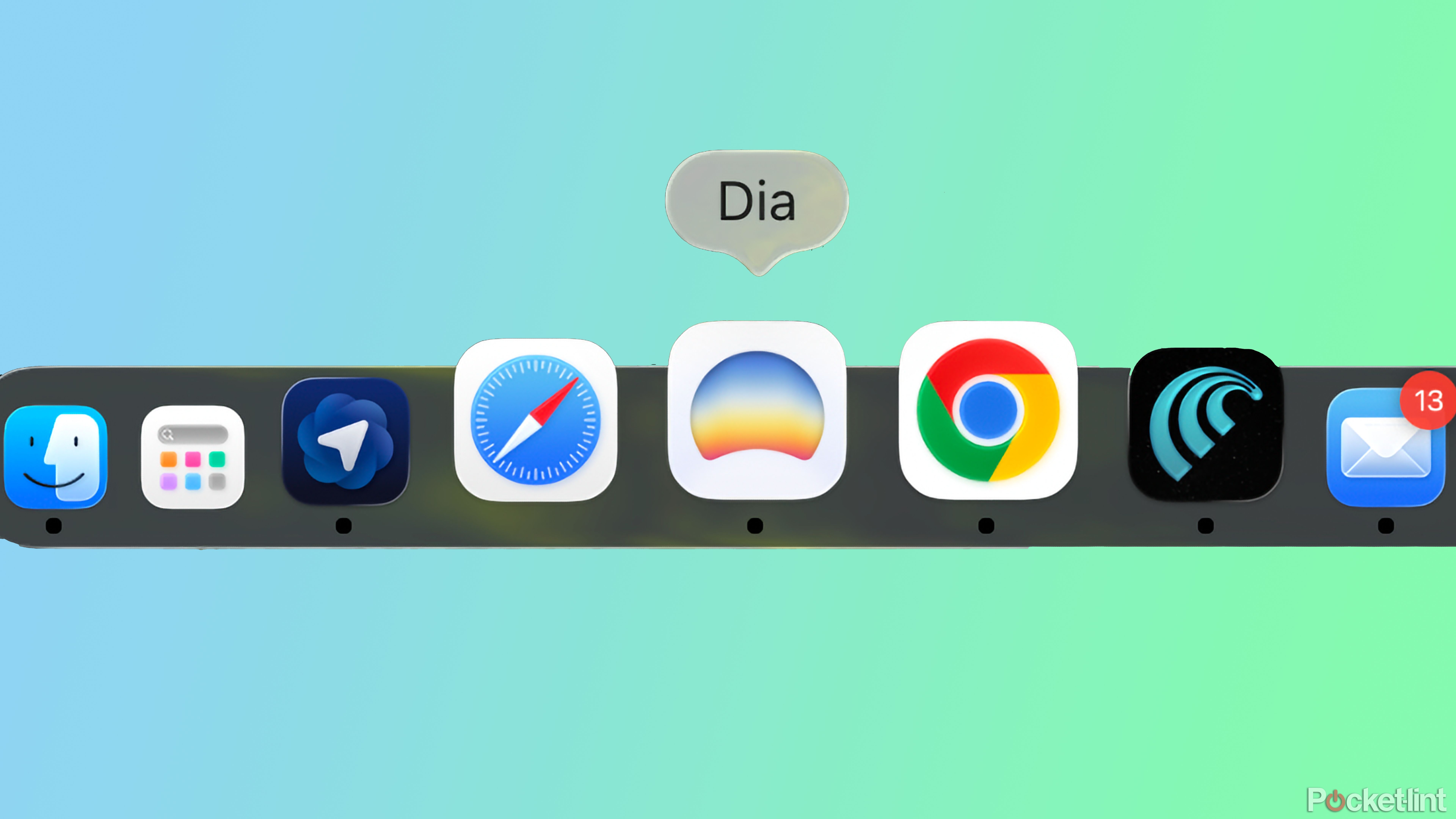 AI web browser app icon in a dock on macOS.