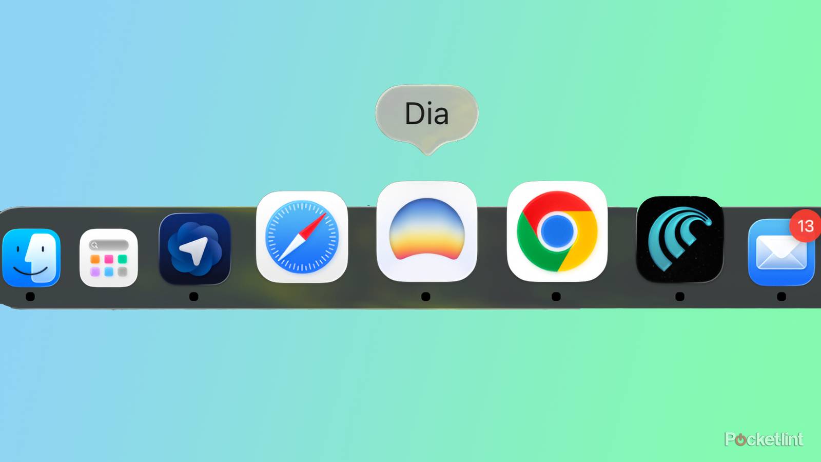 AI web browser app icon in a dock on macOS.