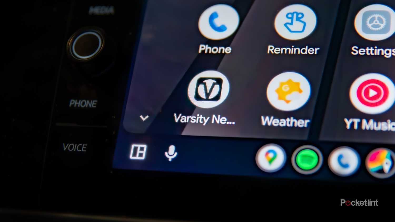 The Varsity Network app displayed on an Android Auto screen. 