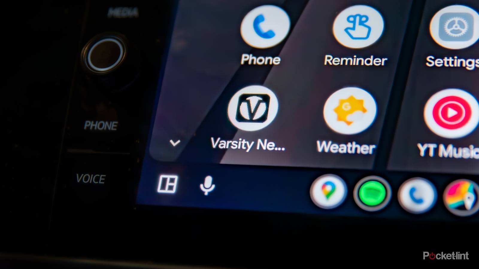 The Varsity Network app displayed on an Android Auto screen. 