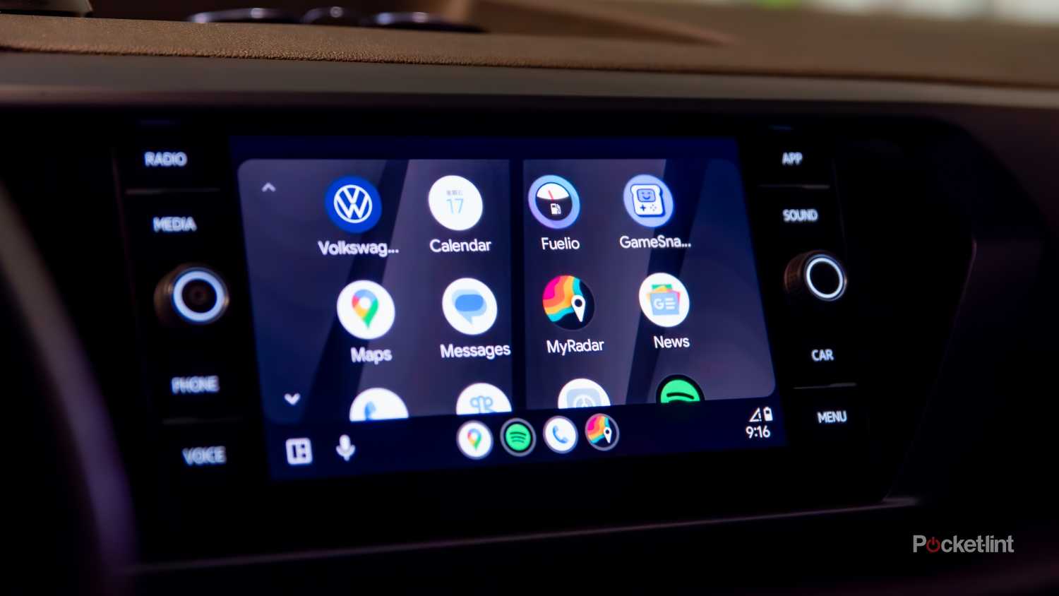 A still photo of the Android Auto home app screen.