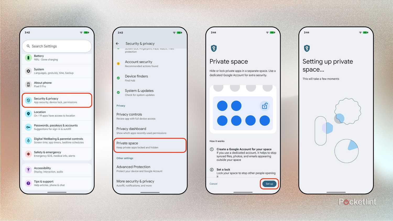 Android Private space screenshots