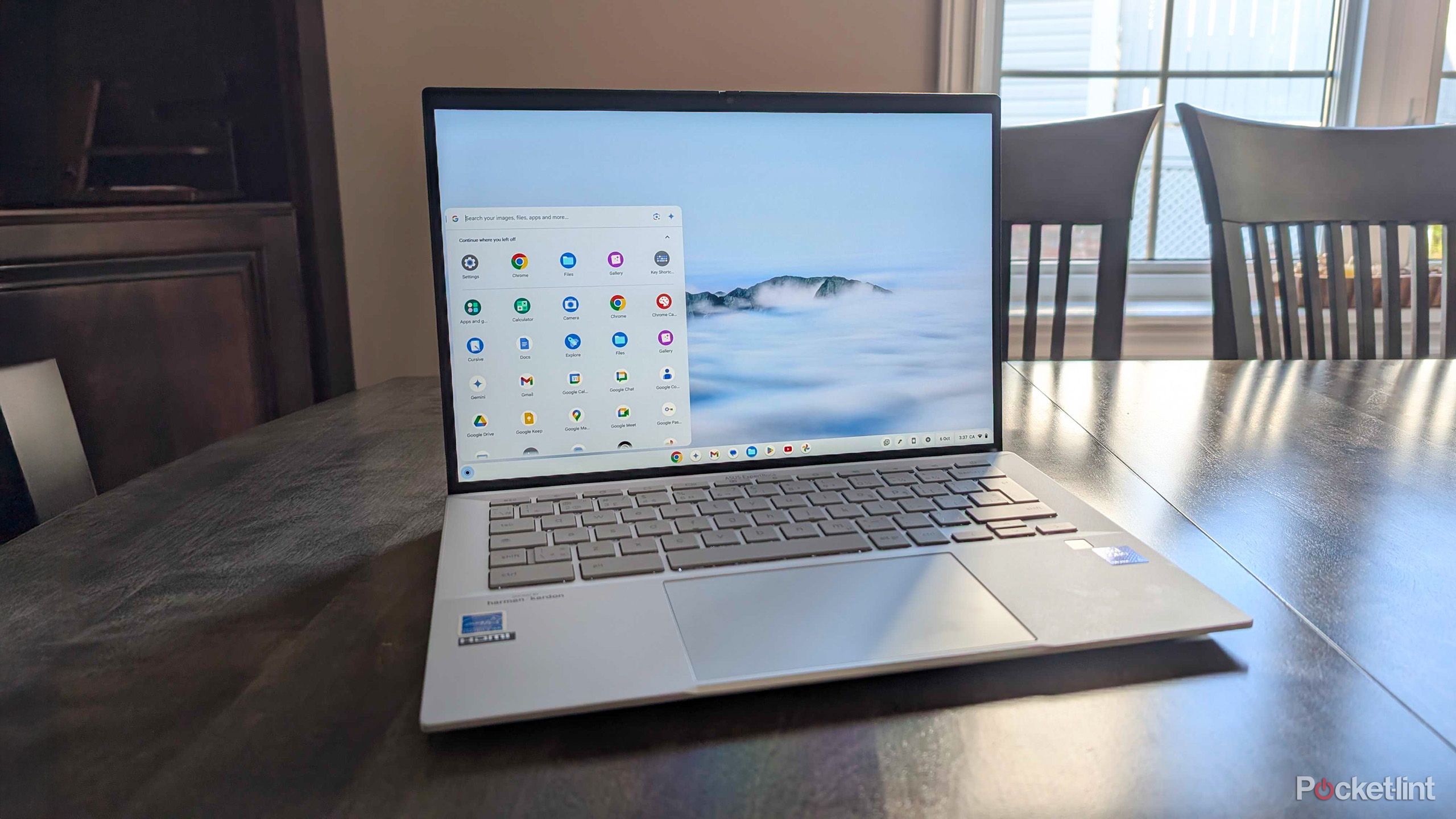 The Asus Chromebook Plus sitting on a table