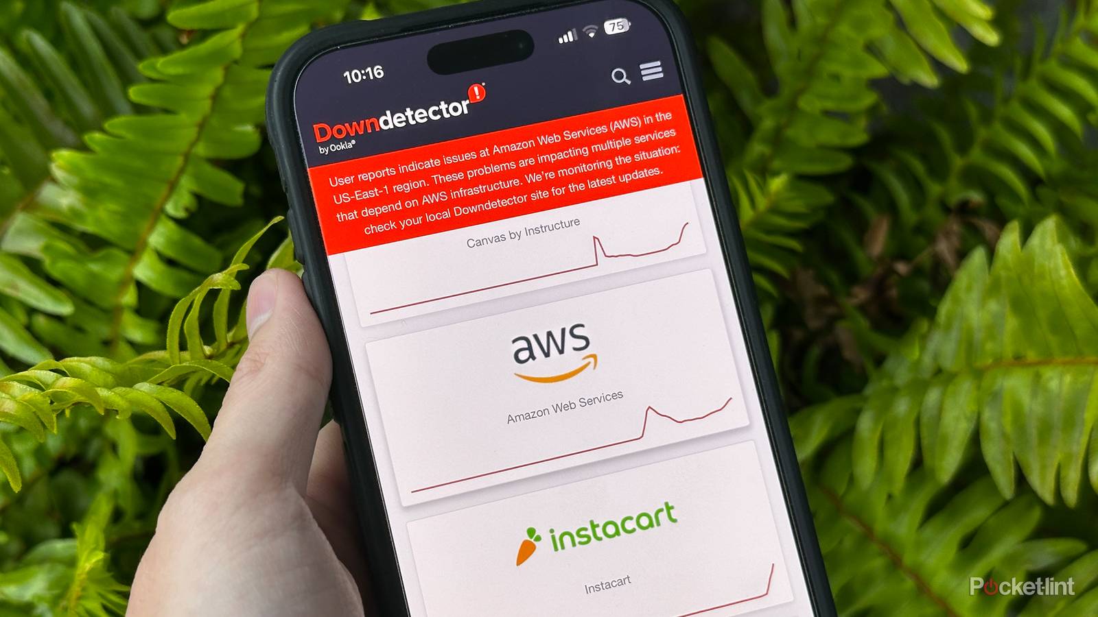 Amazon Web Services outage on downdetector.
