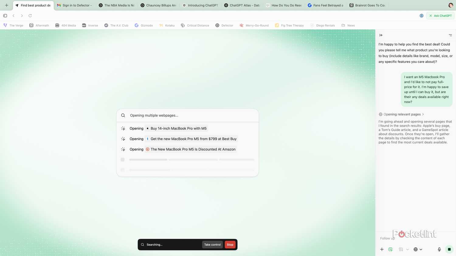 The agent mode in ChatGPT Atlas.
