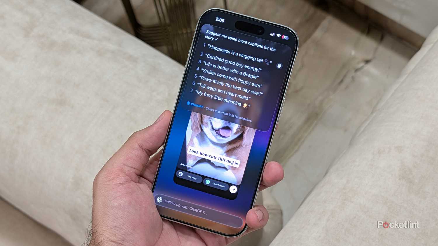 ChatGPT's response to a question directly asked though screenshot preview in iOS 26