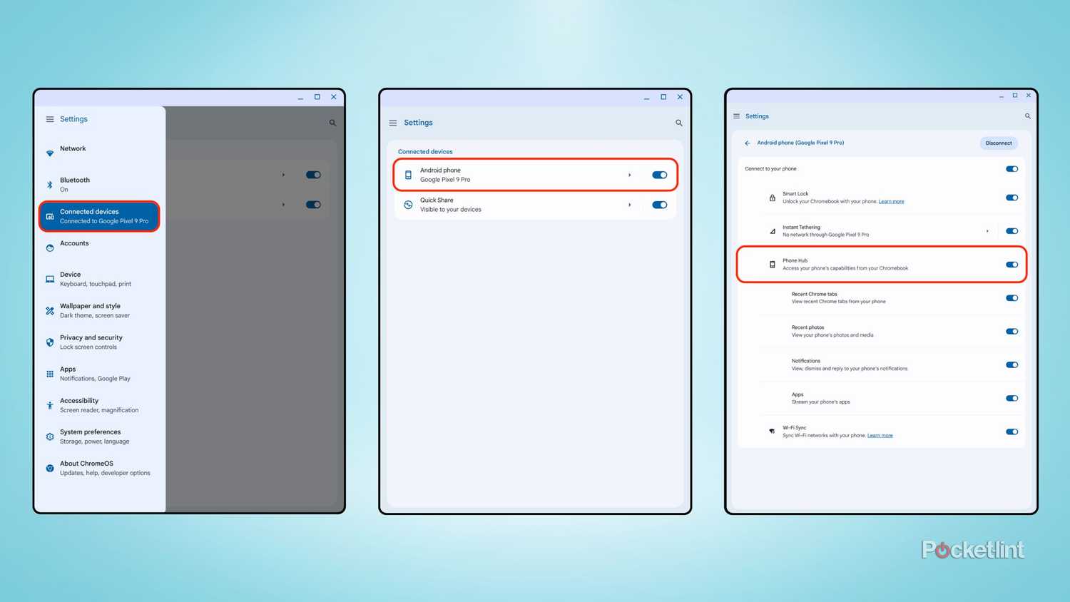 ChromeOS enable Phone Hub screenshots