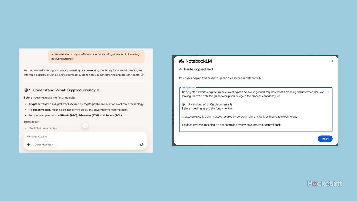 Copilot and Notebooklm side by side.