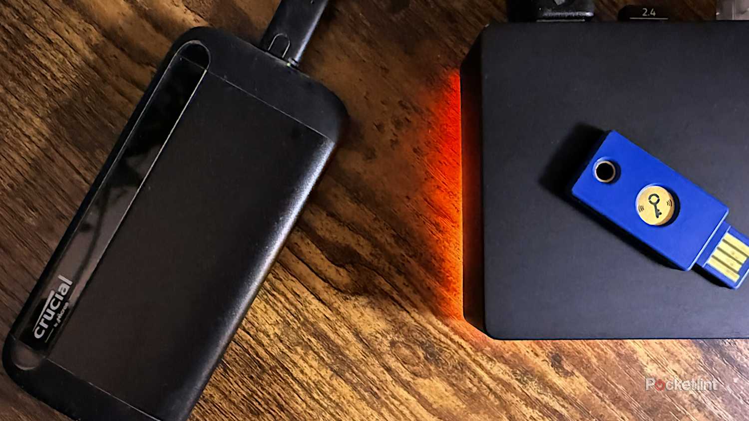 A Crucial X8 SSD plugged into a Razer Thunderbolt 4 Dock.