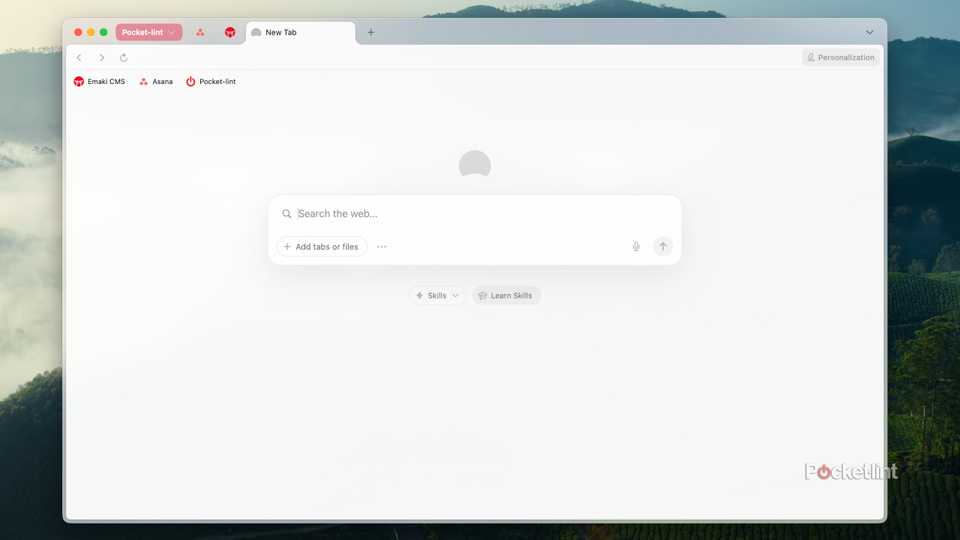 A new tab with an empty chat box in the Dia browser.