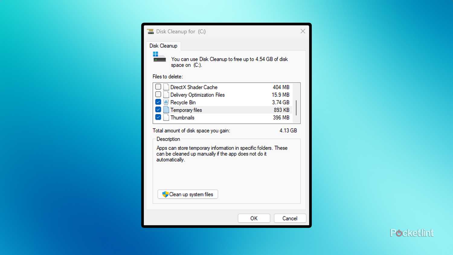 Disk Cleanup Windows tool.