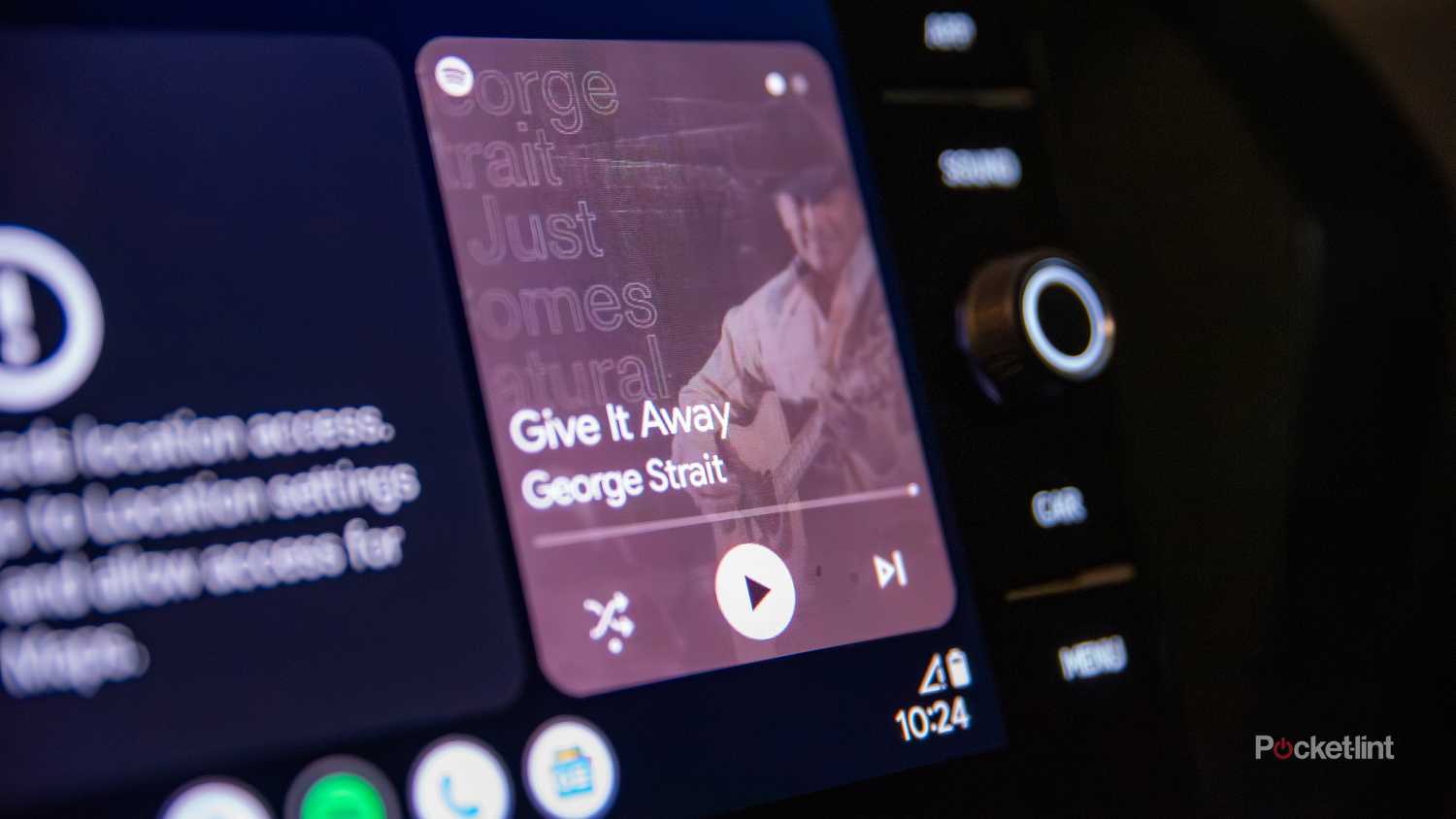 A still photo of the Spotify widget for Android Auto. 