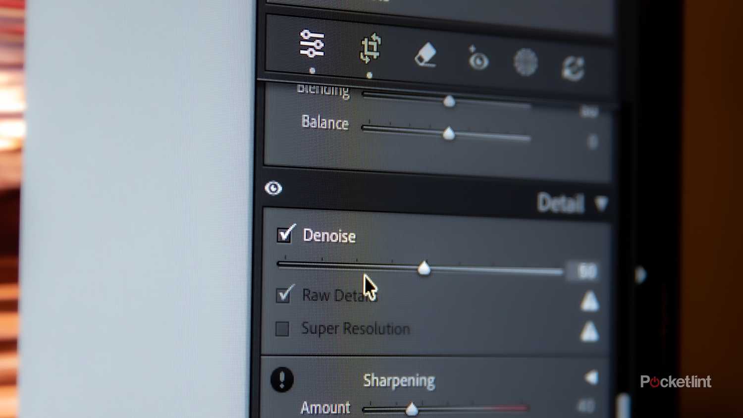 A still photo of the Denoise slider on Adobe Lightroom Classic. 