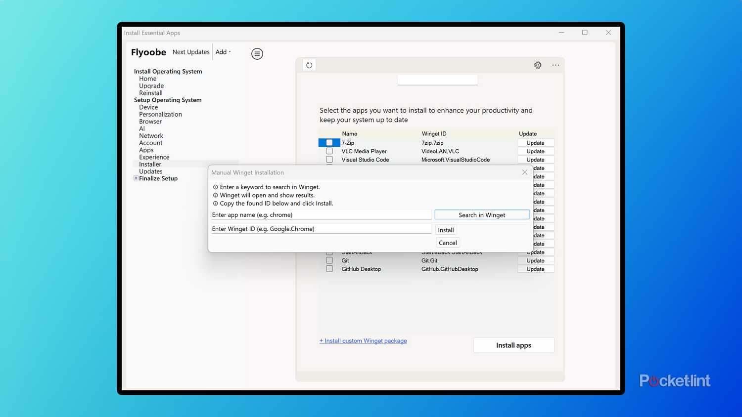 Flyoobe installer screen.