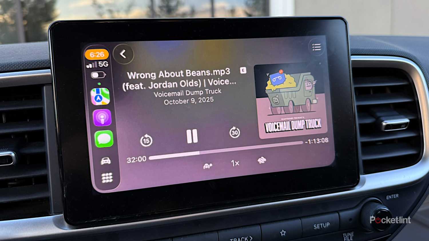Listening to the Voicemail Dump Truck in iOS 26 CarPlay.