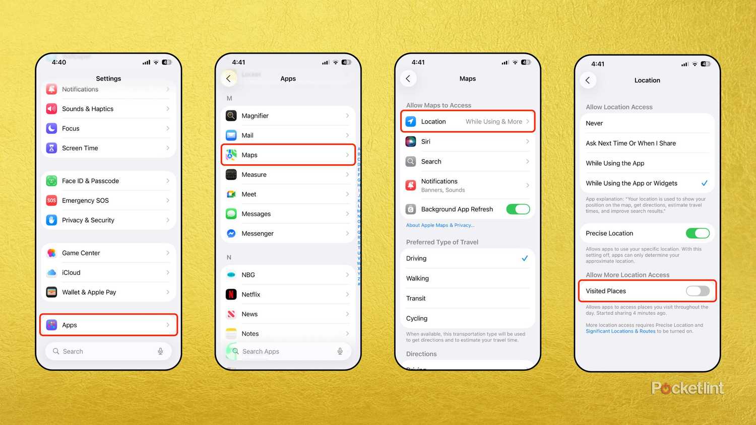 iOS 26 disable Visited Places screenshots