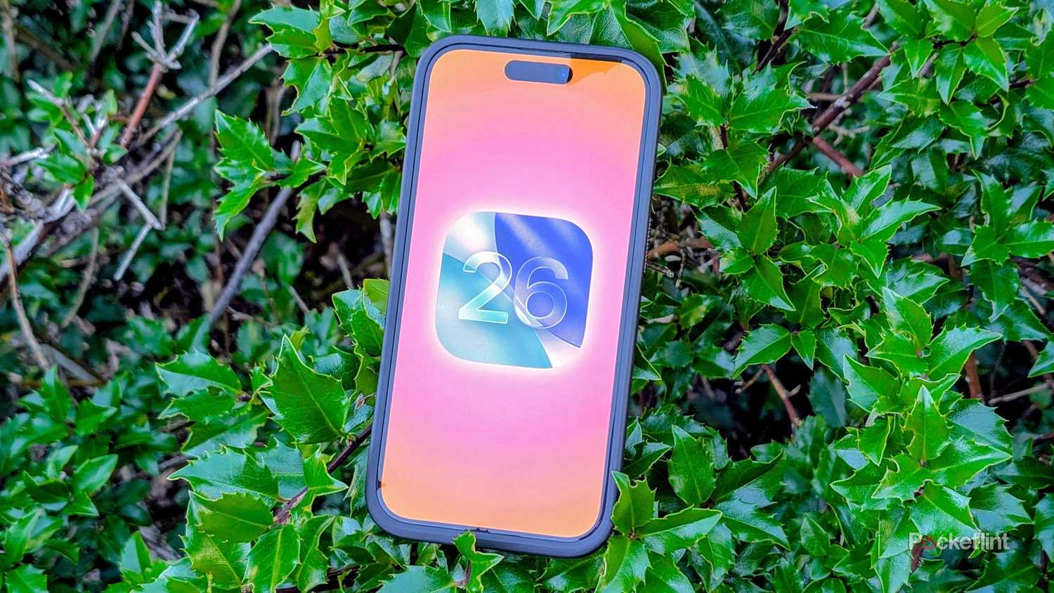 iOS 26's logo on an iPhone.