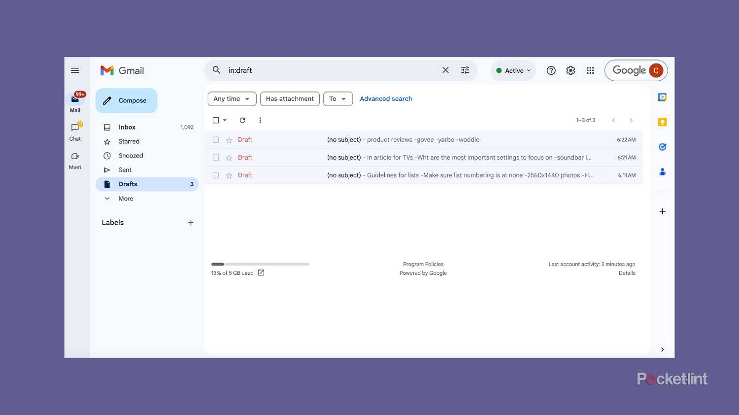 The drafts section of my Gmail account.