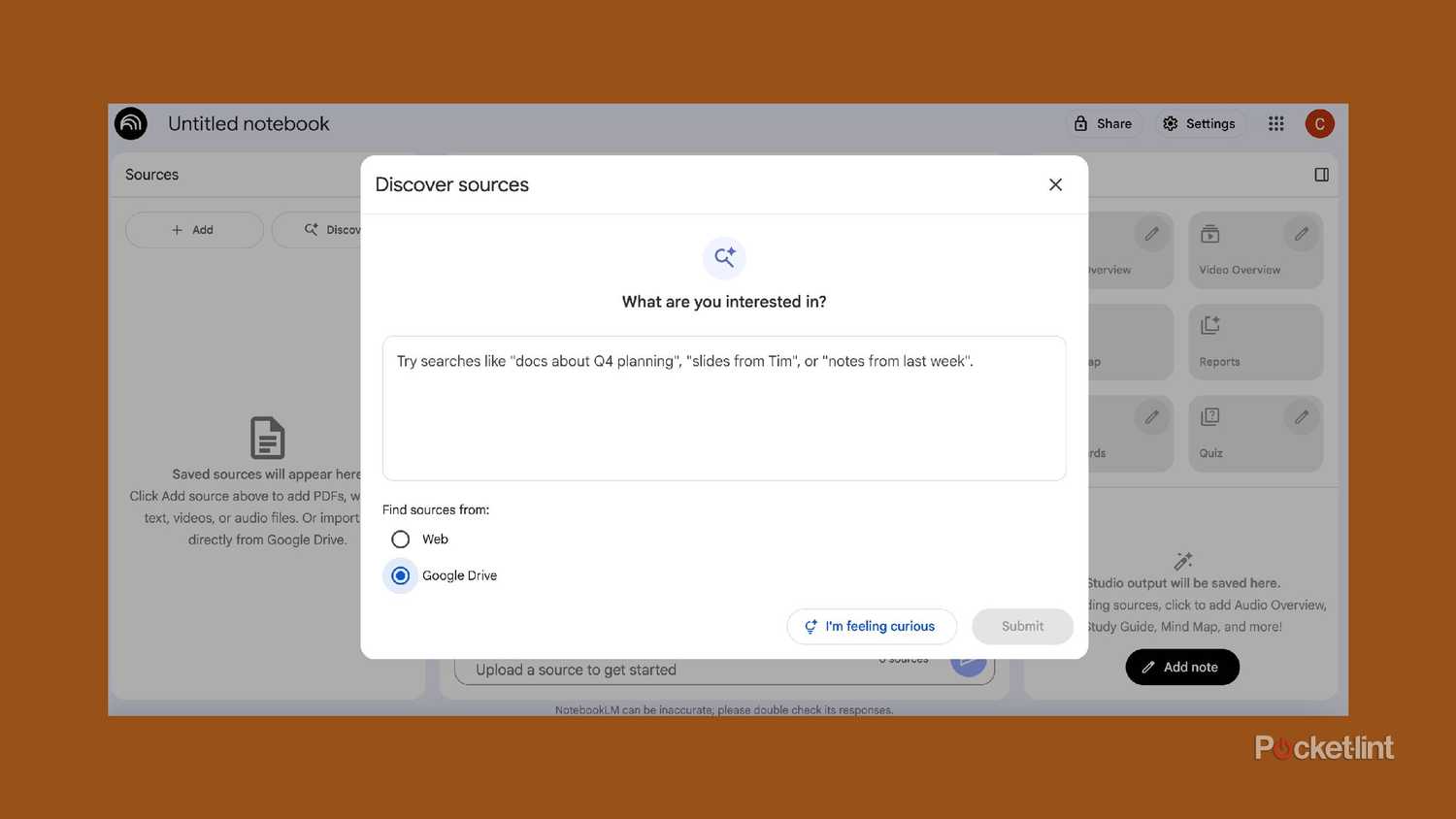 notebooklm choosing Google Drive as a source