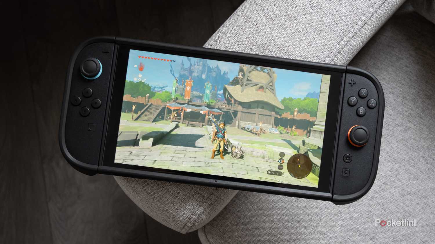 The Switch 2 with Zelda: Tears of the Kingdom on it