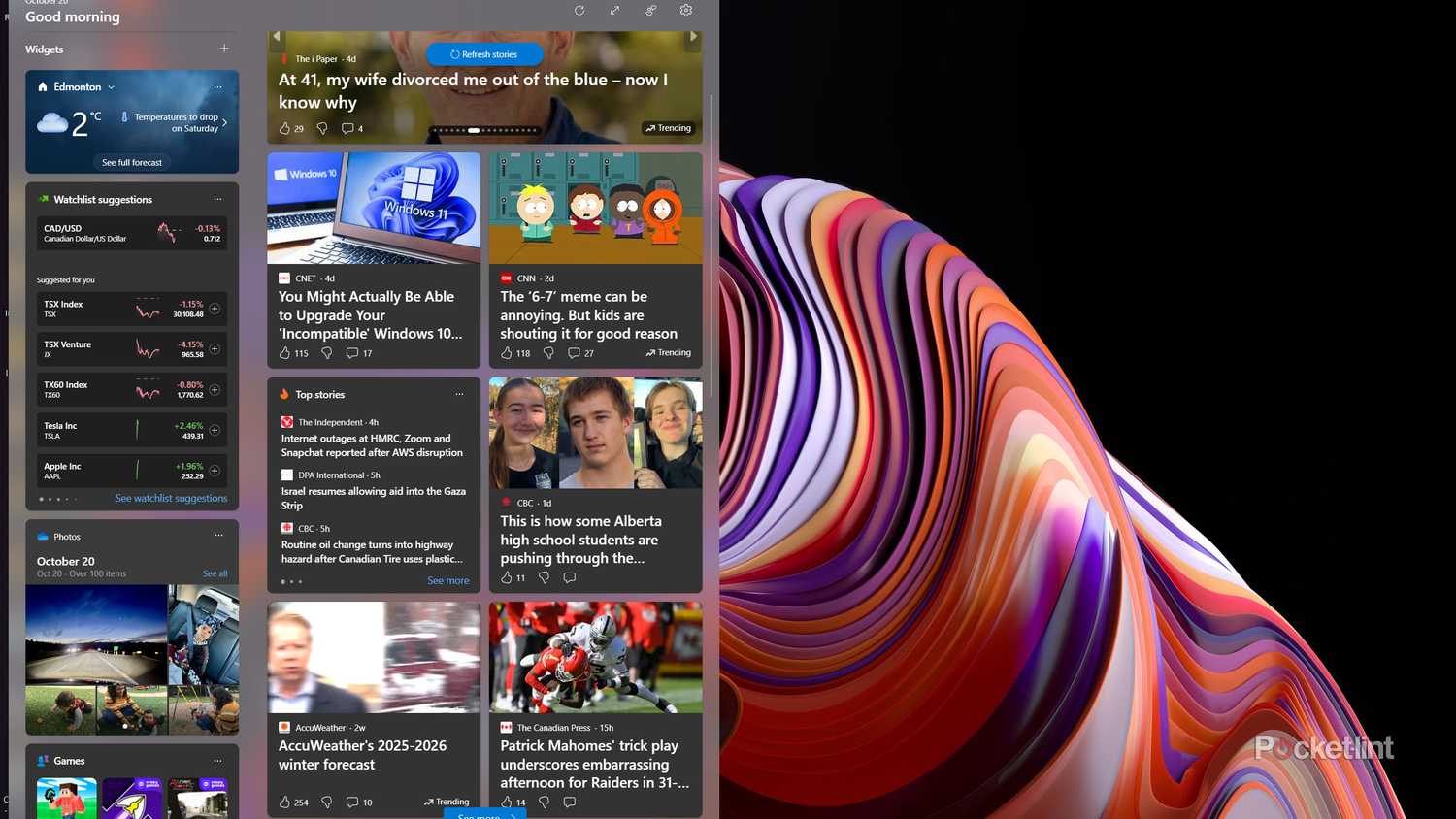 The Windows 11 Widgets panel.