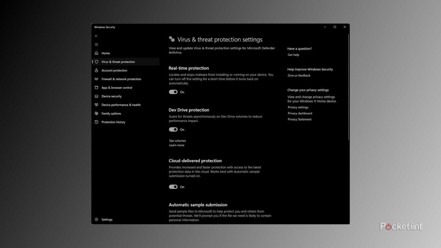 The Windows Security app in Windows 11.