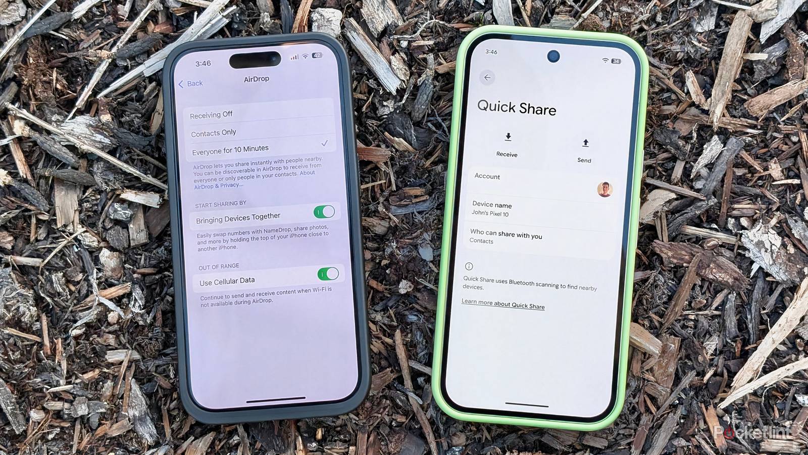 AirDrop and Quick Share interfaces.