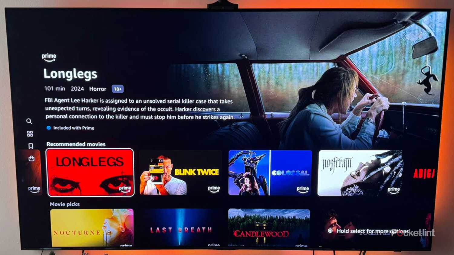 Amazon Prime Video title page for movie Longlegs with carousel underneath