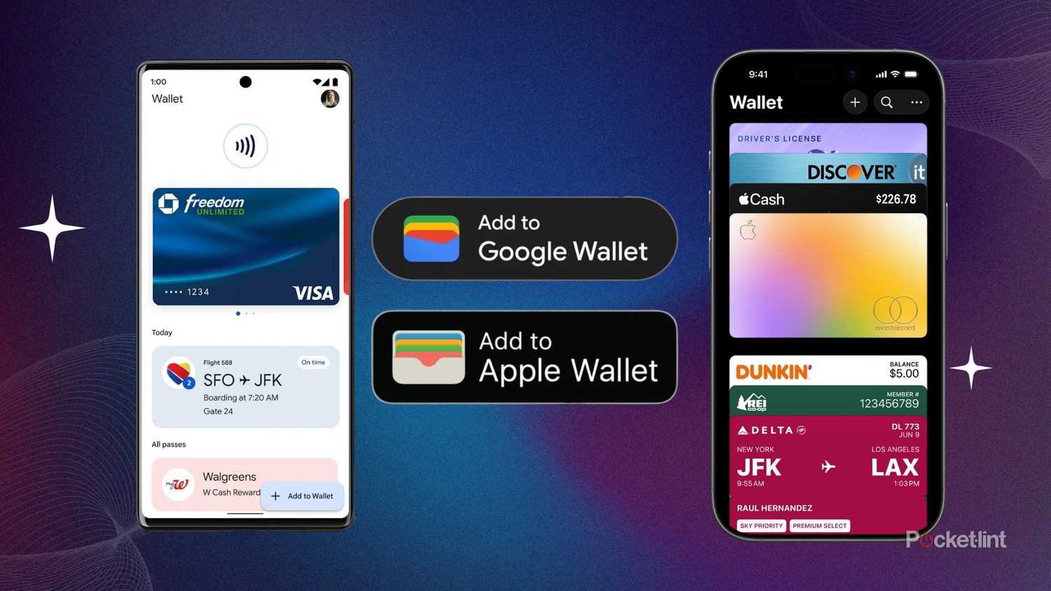 Apple Wallet and Google Wallet side by side