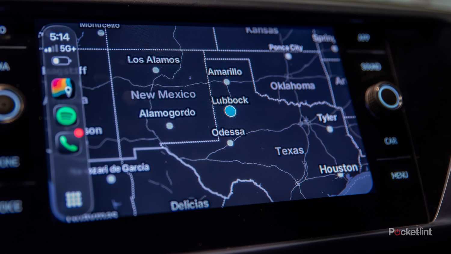 A still photo of the radar display through CarPlay of the MyRadar app.