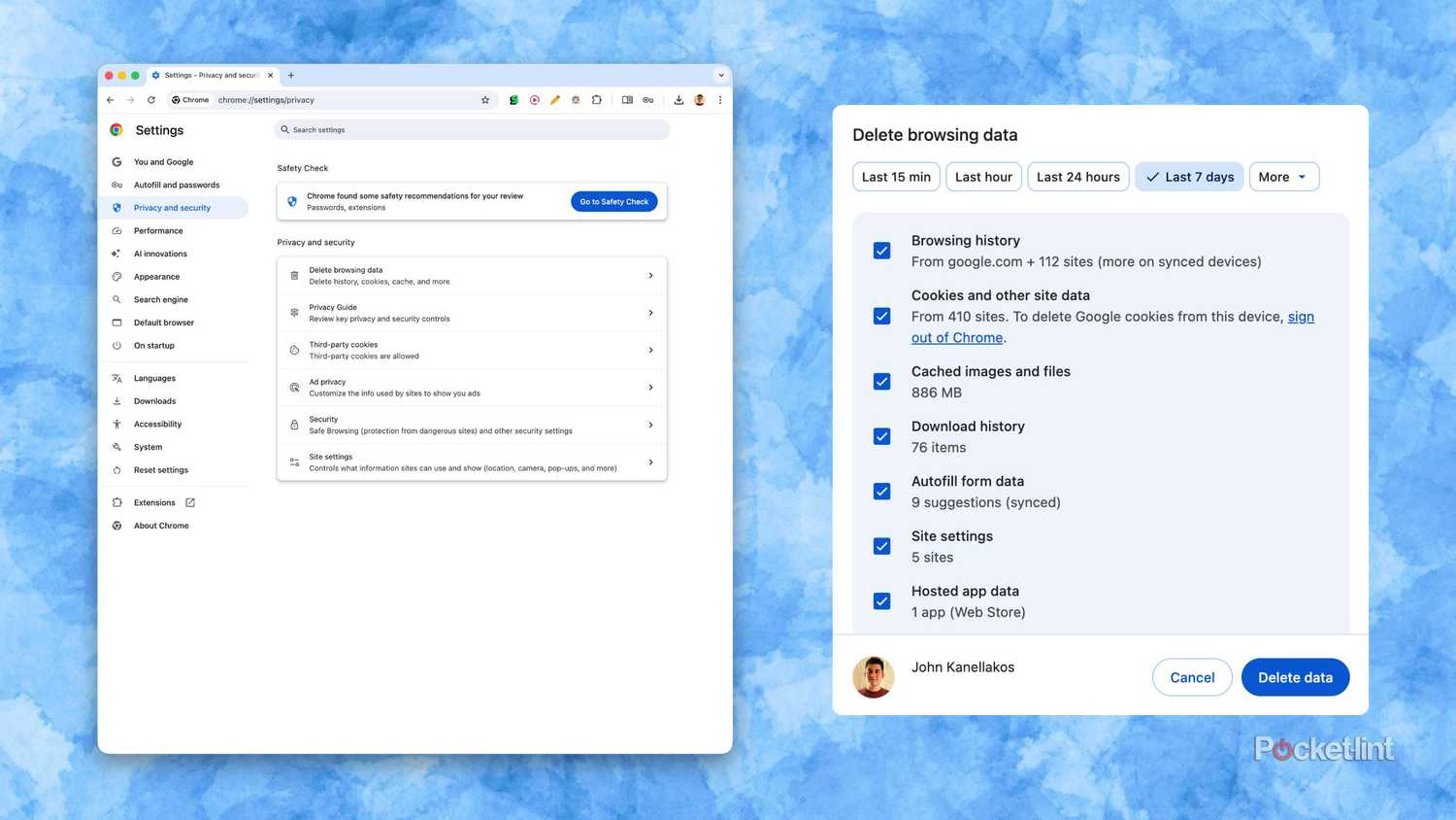 Google Chrome clear cookies, cache, history screenshots