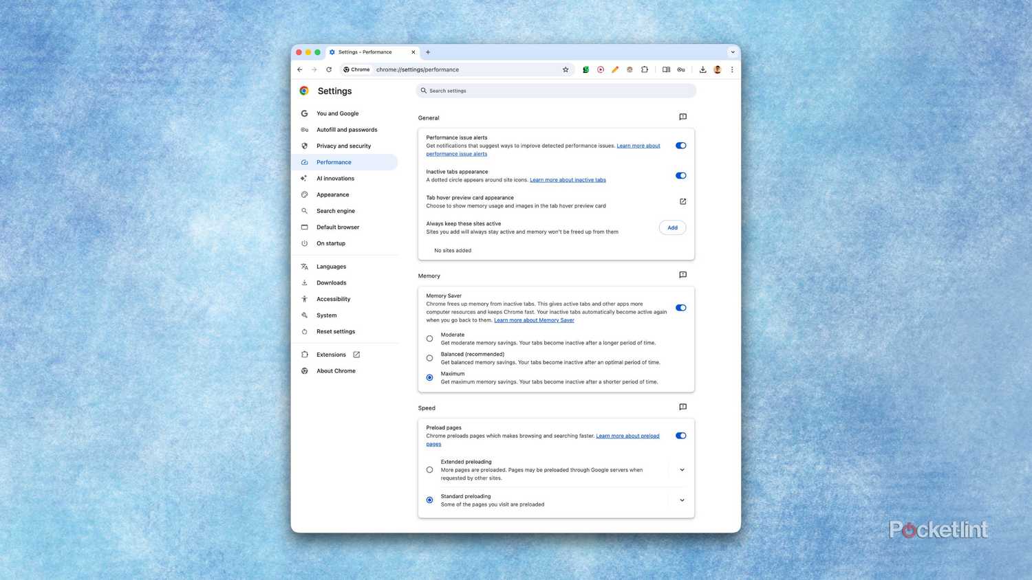 Google Chrome enable Memory Saver mode screenshot