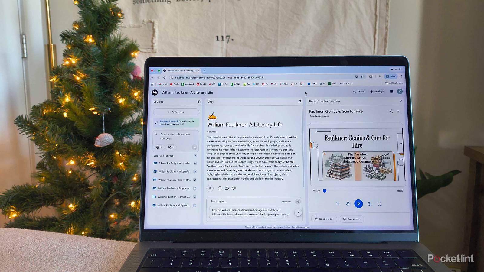 Researching William Faulkner on NotebookLM. 