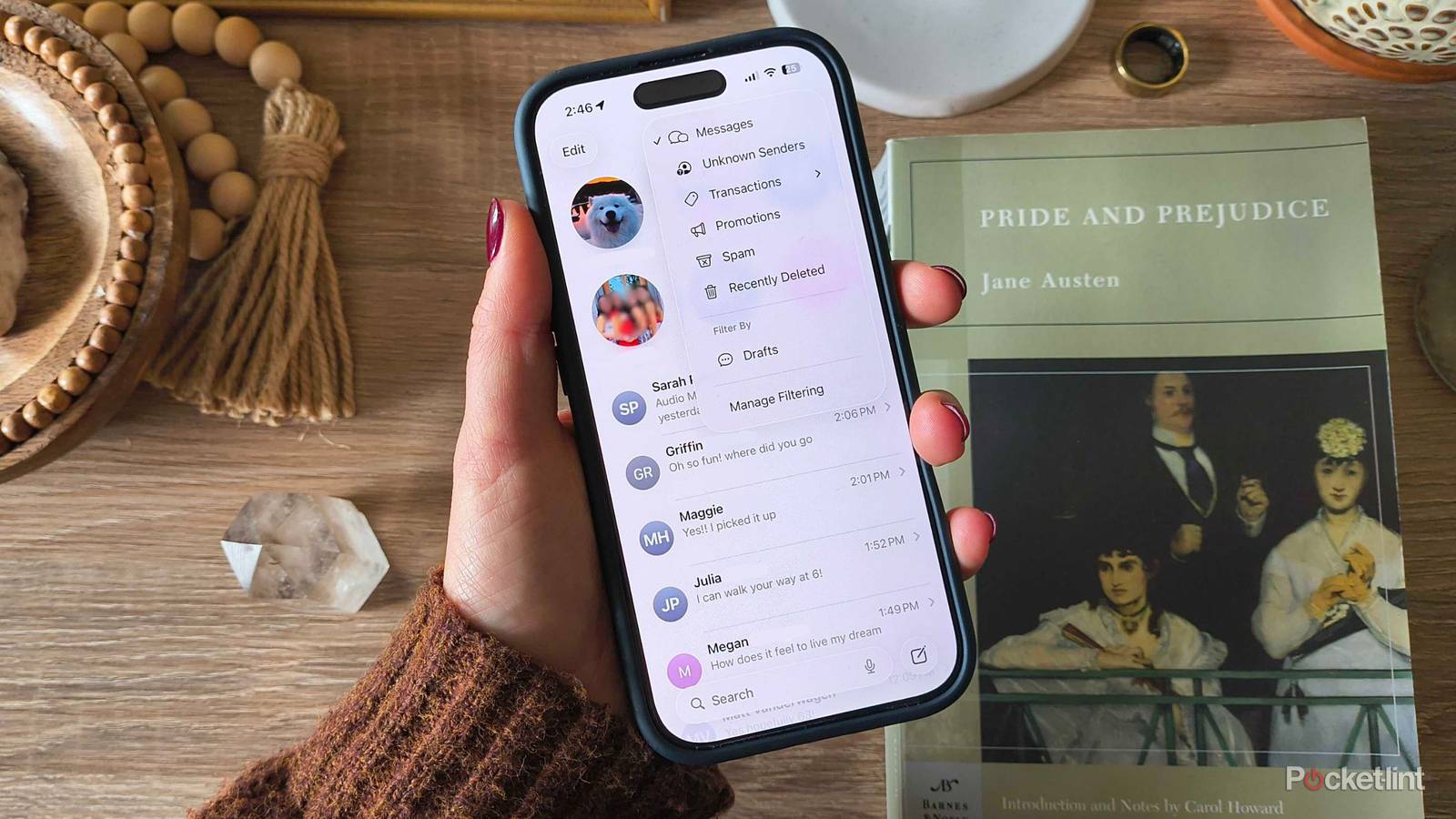 An iPhone with iMessages pulled up. 